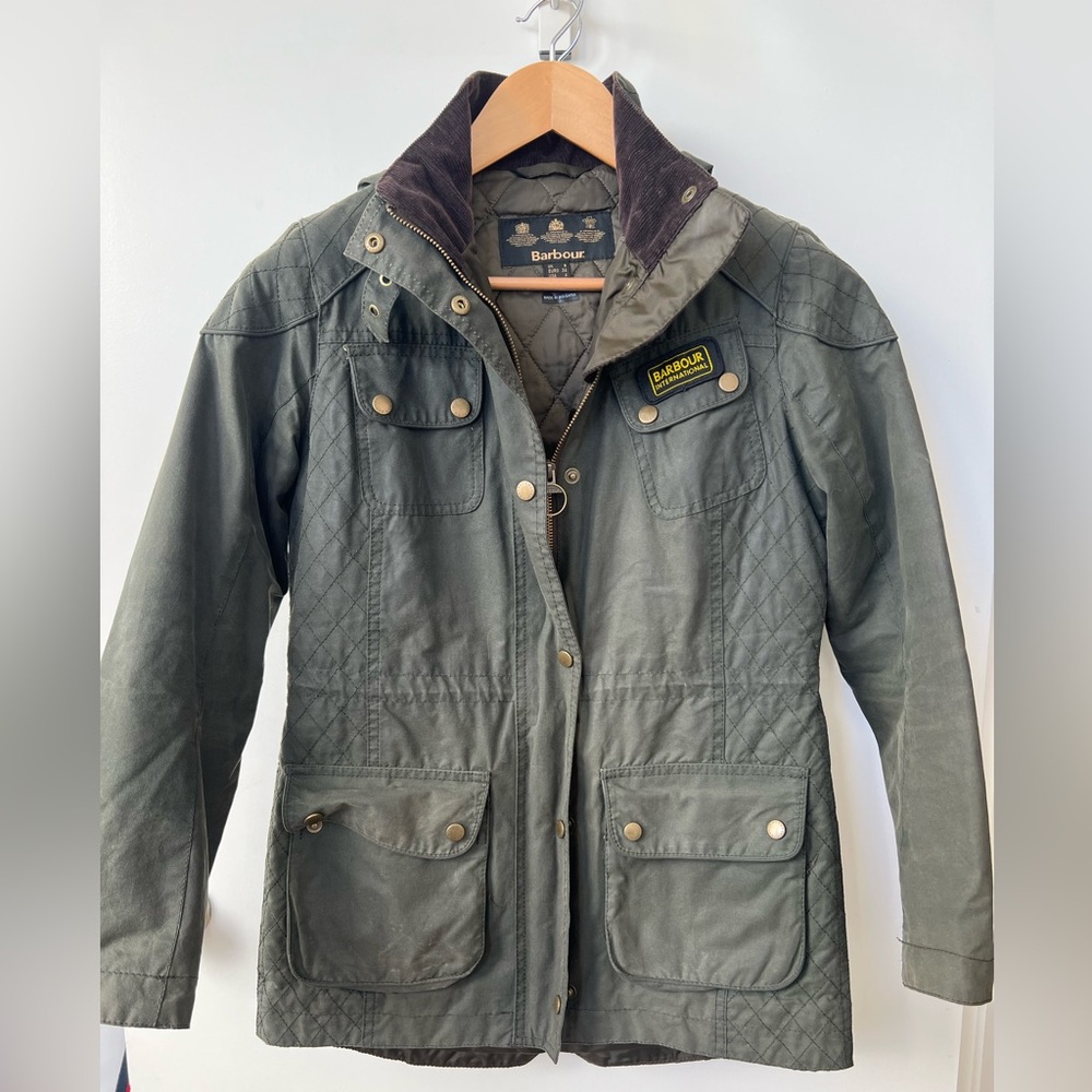 Barbour Parka Waxed Green Hooded Coat Jacket Womens